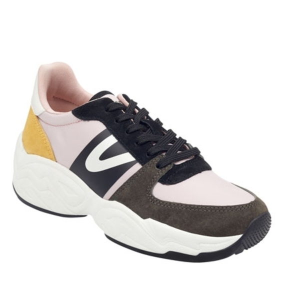 Tretorn Lexie Suede Lace-Up Sneakers Pink and Yellow Women's Size 9 Low Top - Picture 2 of 10